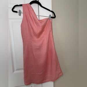 Peach 100% Linen One-Shoulder Dress Size 4 Custom Design